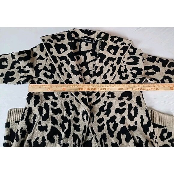 Nina Leonard Cardigan Duster Sweater L Black Tan Leopard Print Soft Oversized - Picture 8 of 11